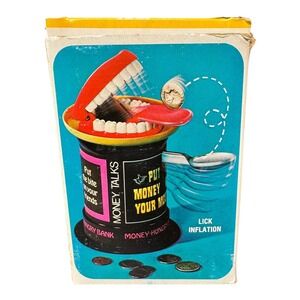 Vintage 1975 "Put Your Money Where Your Mouth Is" Money Hungry Bank & Box